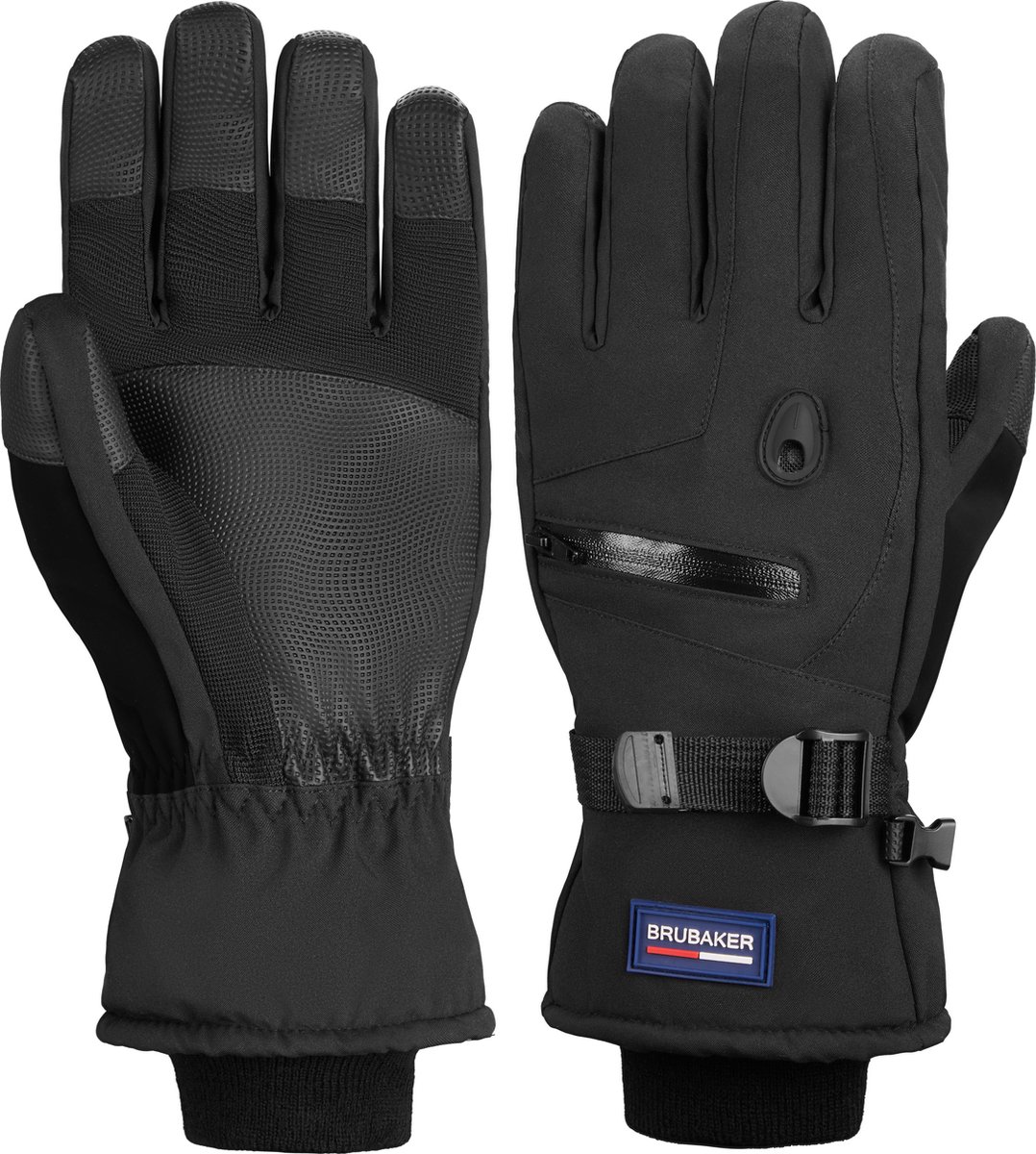 BRUBAKER Handschoenen Winter - Waterdicht en Winddicht - Ski Handschoenen voor Mannen en Vrouwen - Extra Warme Handschoenen - Thermo Handschoenen - Wintersport Schaatsen Skiën Snowboarden -Met Ritszak - Zwart - L/XL