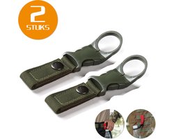 Colorful Sun® Nylon Strap - Bottle Holder Clips - 2 Stuks - Water Bottles Buckle - Holder Hook Backpack - Carabiner Tactical Keychain - Camping Hiking Travel Fishing Outdoor Activities - Groen