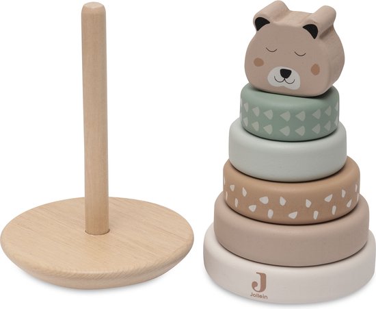 Jollein - Houten Tuimelstapelaar - Jungle Jambo - Cheetah - Met 5 Blokjes En Een Hoofdje - 100% FSC van Jollein — afbeelding 3