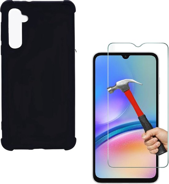 Coque Antichoc Convient pour : Samsung Galaxy A05s - Silicone Anti-Choc - Zwart + 1x Protecteur d'écran
