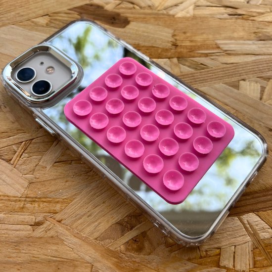 Foto: Zuignap sticker telefoon sticky phone holder sticky phone case vierkant 8 x 5 5 cm roze fuchsia zuignap telefoonhouder universeel zelfklevende telefoonhouder plakt op glas spiegels en andere gladde oppervlakken