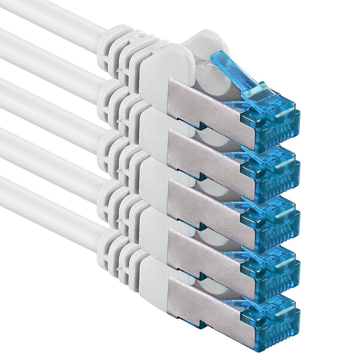 Image of 5 meter witte CAT6a Ethernetkabel - 5 stuks - Gigabit LAN Netwerkkabel RJ45 - Patchkabel 10000 Mbit/s SFTP PIMF 500 MHz