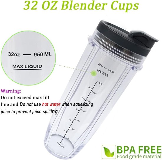 Geschikt voor 32oz Blenderbeker met Sip & Seal-deksel - Geschikt voor ,BL450,BL454,BL455,BL456,BL480,BL481,BL482,BL490,BL640,BL642,BL682,SS101,SS401,SS351/,voor Nutri Ninja Auto IQ-serie blenders, 2-pack van Geschikt voor — afbeelding 4