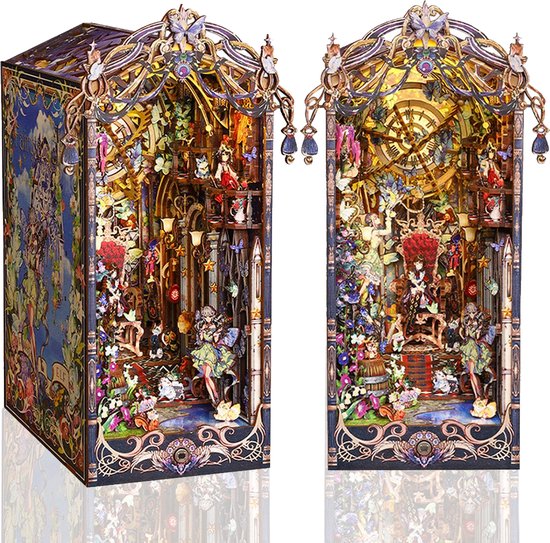 Foto: 2024 nieuw diy boek nook sprookje elf magic book nook kit luxe editie 3d montage boek stand model kit met muziek doos led houten modelbouw doe bouwpakket het zelf houten poppenhuis kit puzzel huis model bouwsets thuis boekenplank decor