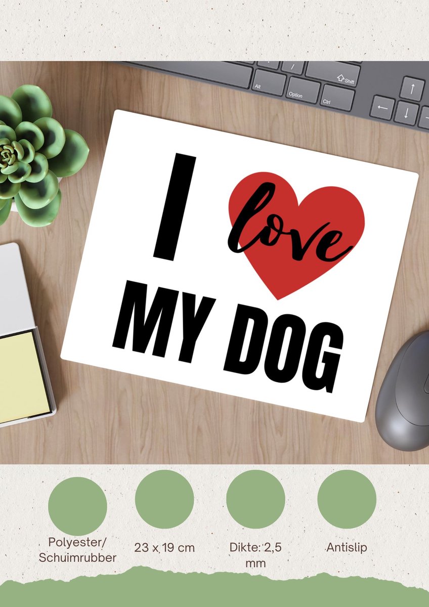 Akyol - i love my dog Muismat - Honden - honden liefhebbers - verjaardagscadeau - kado - gift - geschenk - 23 bij 19 cm