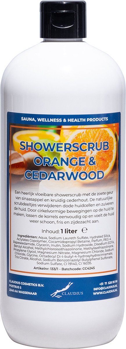 Goedkoopste Showerscrub Sweet Orange & Cedarwood 1 liter - verfrissende scrubgel - exfoliërende bodyscrub