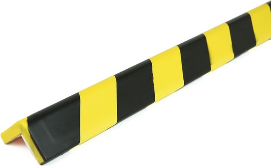 Gele en zwarte schuine strepen op een L-vormig profiel.