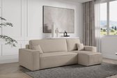 Bol.com Hoekbank met opbergruimte Frenkie - Beige - Ribstof Velvet - Zetel - Slaapbank - Universeel - Links of Rechts - Hoekzete... aanbieding