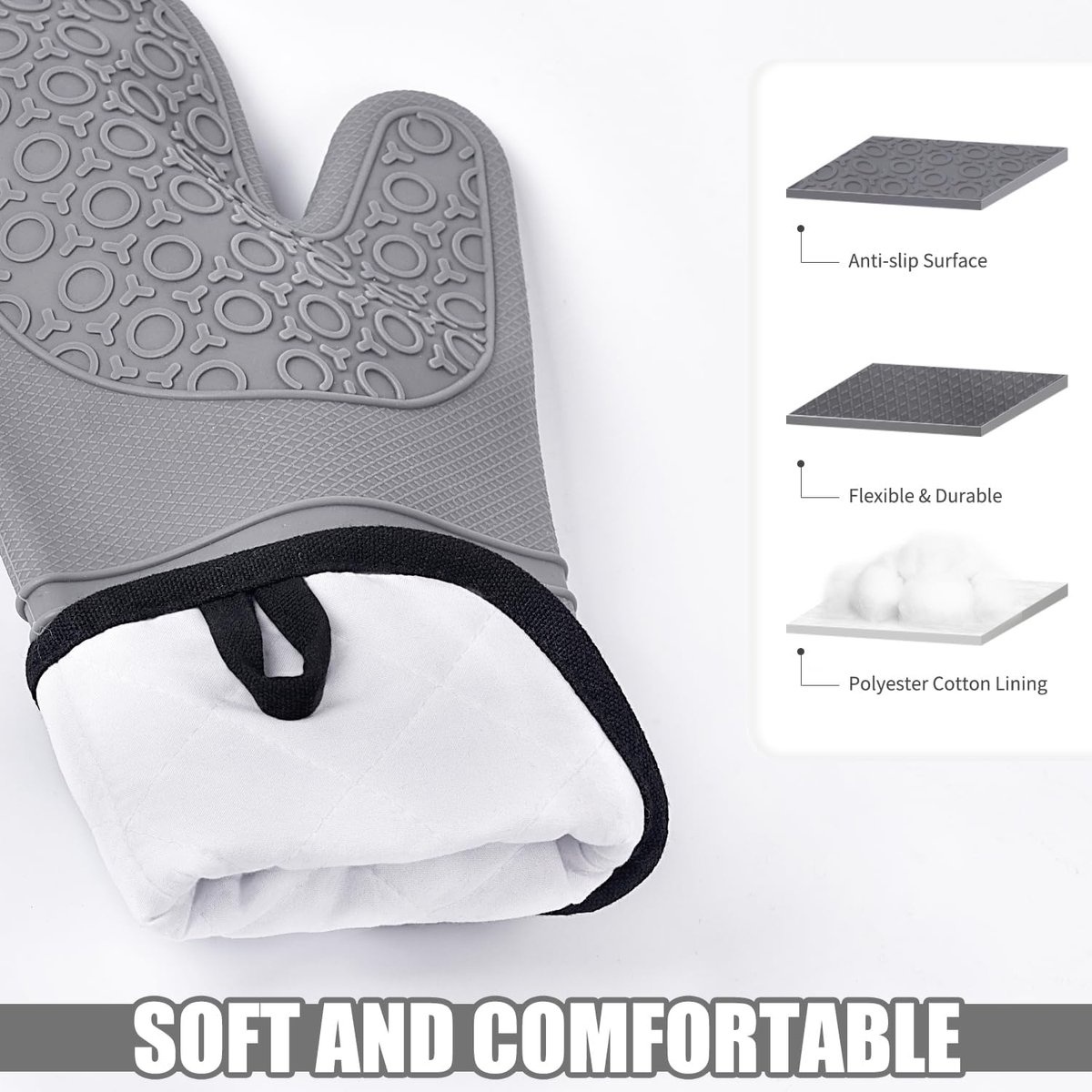 Gant De Cuisine Gants De Four Résistants Chaleur - Paire Noire Silicone - 28x18cm - Pour Cuisine, BBQ Gants Cuisine Four Grill