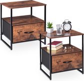 nachtkastje industrieel - set van 2 - 50 x 45 x 42,5 cm - met lade - zwart-bruin
