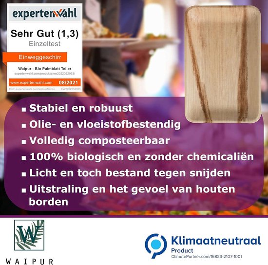 Leef 50 x palmblad borden vierkant - wegwerpservies composteerbaar en