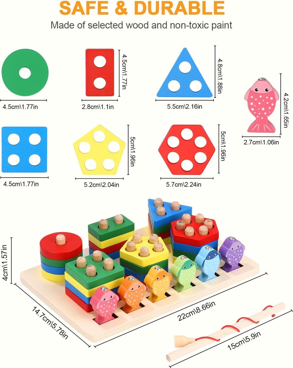 Montessori Speelgoed 1 2 3 jaar 2-in-1 houten speelgoed vanaf 1 jaar voor jongens en meisjes motoriekspeelgoed steekspel visspel babyspeelgoed voor kinderen als geboortedagcadeau