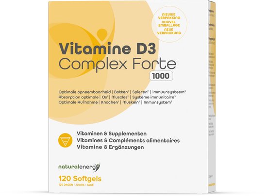 Natural Energy Vitamine D3 Complex Forte | – Ondersteunt Immuunsysteem, botten en spieren 120 Capsules