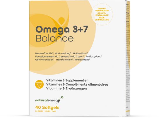 Foto: Omega 3 7 balance visolie 40 softgels gezonde hersenfunctie 1 goed voor het hart 2 ondersteunt werking van de ogen 3 bescherming tegen oxidatieve stress 4 