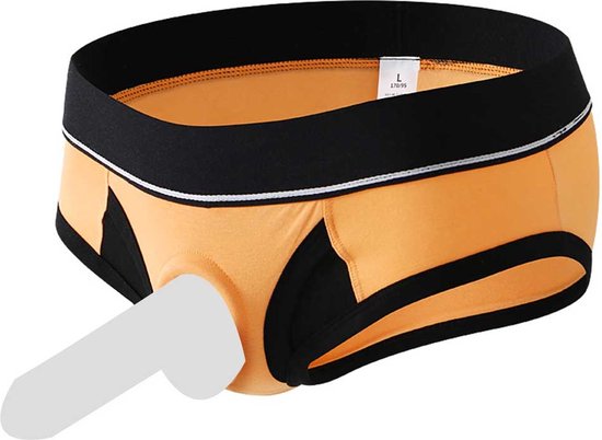 Slip homme moulant Oranje avec trou pour pénis - Sous-vêtements BDSM homme - String court - Jeu de rôle - Erotiek - Polyester de très bonne qualité épaisse