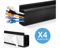 Noble Kabelgoot Bureau - 4x 40cm Set - Boorvrij - Zelfklevend - 160cm Totaal - Kabel Organizer - Kabelmanagement - Zwart