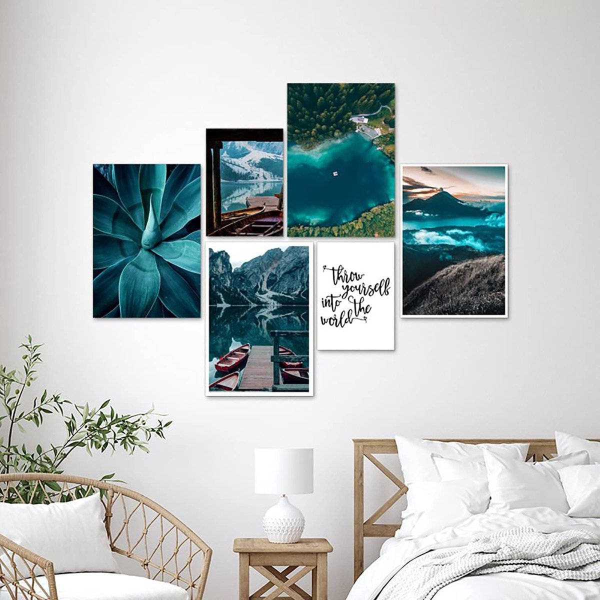 Set van 6 muurkunst schilderij foto poster blauwe natuur thuiskantoor muurdecoratie woonkamer slaapkamer decoratie klaar om op te hangen - 4 x A4 (21 x 30 cm) + 2 x A5 (15 x 21 cm)