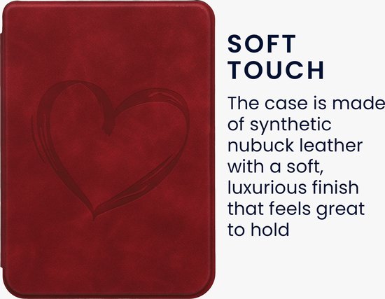 kwmobile e-reader hoesje geschikt voor Kobo Clara BW / Colour hoes - Ereader flip case met standaard - Kunstleren e reader cover - Brushed Hart design in donkerrood van Merkloos — afbeelding 2