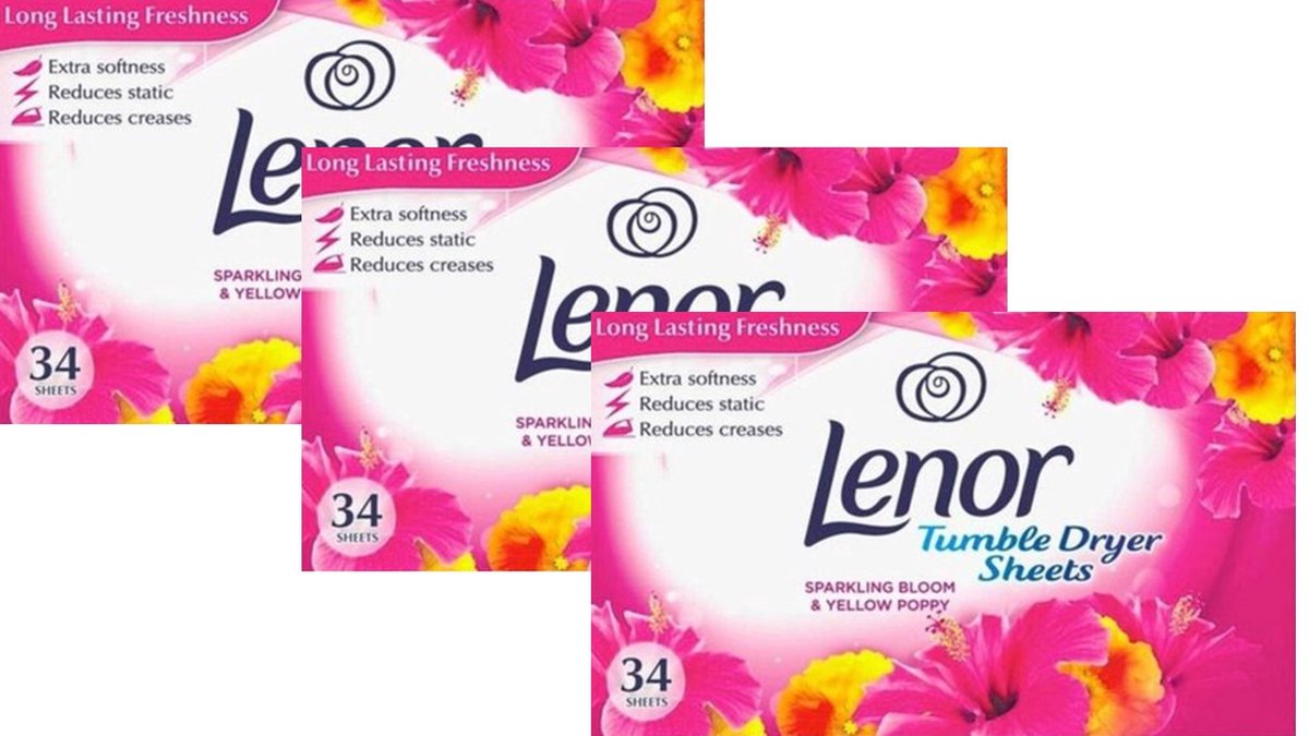 Goedkoopste Lenor Droogtrommeldoekjes Pink Blossom 3 x 34 Sheets - Voordeelverpakking
