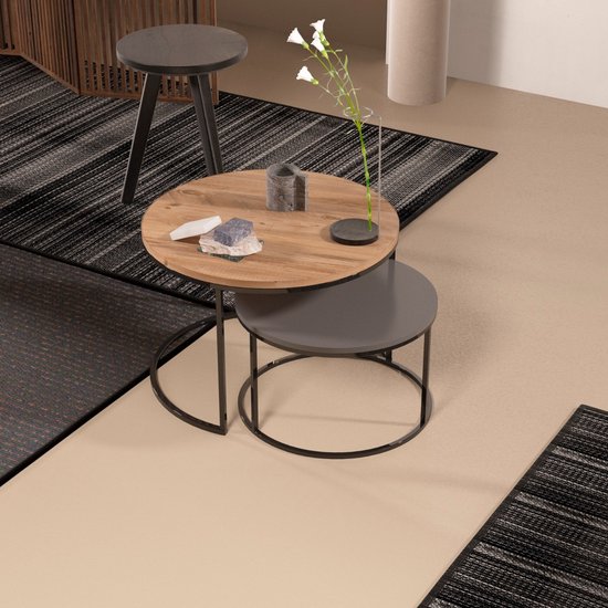 Salontafel hout en metaal (set van 2) - Producten - Loods 5