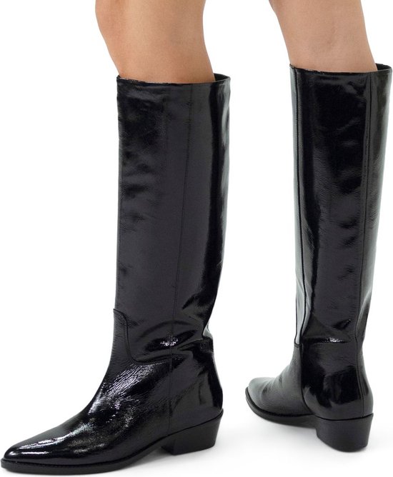 Manfield Dames Zwarte lakleren hoge laarzen Maat 37 bol