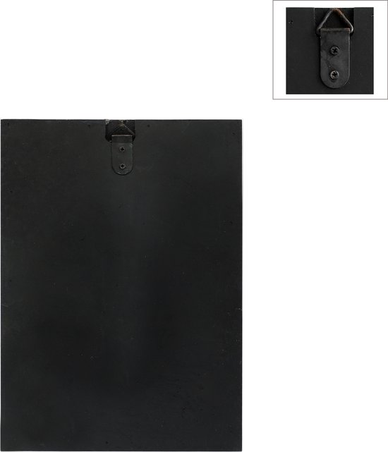 Arrière d'une œuvre d'art rectangulaire en mousse noire avec un système de suspension.