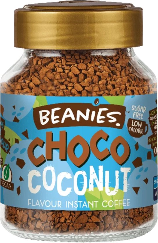 Foto: Beanies instant koffie choco coconut koffie flavoured oploskoffie koffie met een smaakje