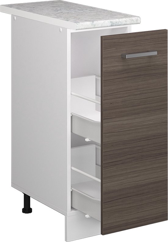 Vicco Élément bas universel R- Line, Grijs/ Wit, 30 cm avec porte, avec plan de travail