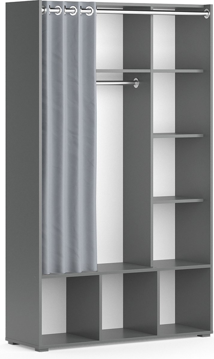 Vicco Luigi Kledingopslagkast – 38 x 178.1 cm met gordijn kledingroede Grijs