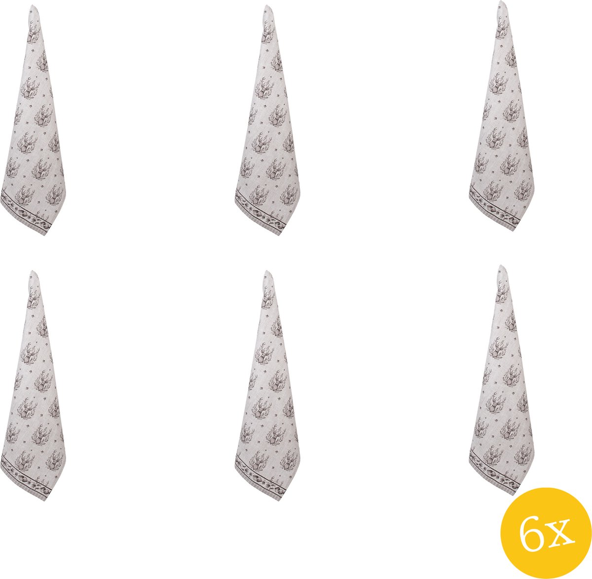 Clayre & Eef Theedoek 50x70 set van 6 stuks 50x70 cm Beige Katoen Hert Keukenhanddoek