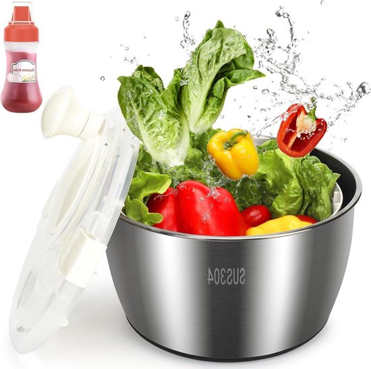 PolkaHome Salad Spinner Grote Capaciteit 47L Roestvrij Staal Knijpfles voor Fruit Groenten Salade Droger met Handvat Salad Spinner