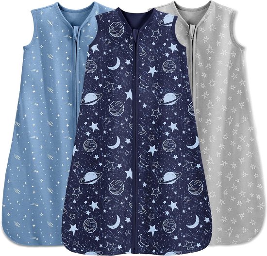 LaLoona Slaapzak voor baby's, 0,5 TOG, lichte babyzak, 100% katoen, slaapzak voor pasgeborenen tot de taille, Öko-Tex Standard 100, strepen, beige, 0-3 maanden