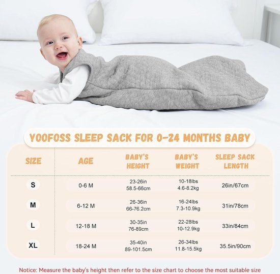 Slaapzak Winter Babyslaapzak Katoen 25 TOG Zeer Warm Meisjes Jongens 6-12 Maanden Grijs van Lictin — afbeelding 2