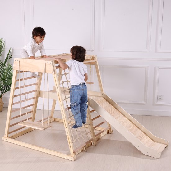 Sunny Mickie Klimtoren van Hout Naturel - Montessori Speelgoed voor binnen - Incl. Glijbaan en Schommel - FSC Mix - EN71 veiligheidsnormen van Merkloos — afbeelding 5