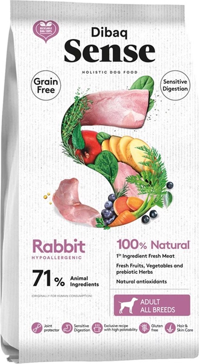 Dibaq Sense Dibaq Sense Hondenvoeding Graanvrij Konijn Sensitive (met Vers Vlees) - 10kg