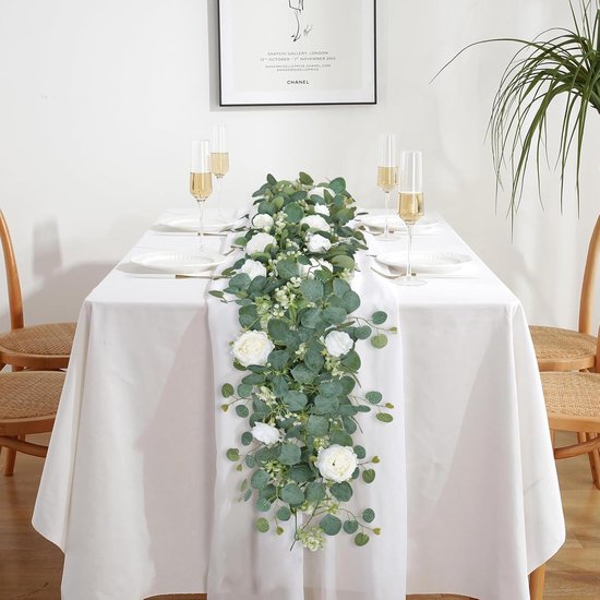 LOMOHOO 4 Pack 6ft Kunstmatige Eucalyptus Slinger Zilveren
