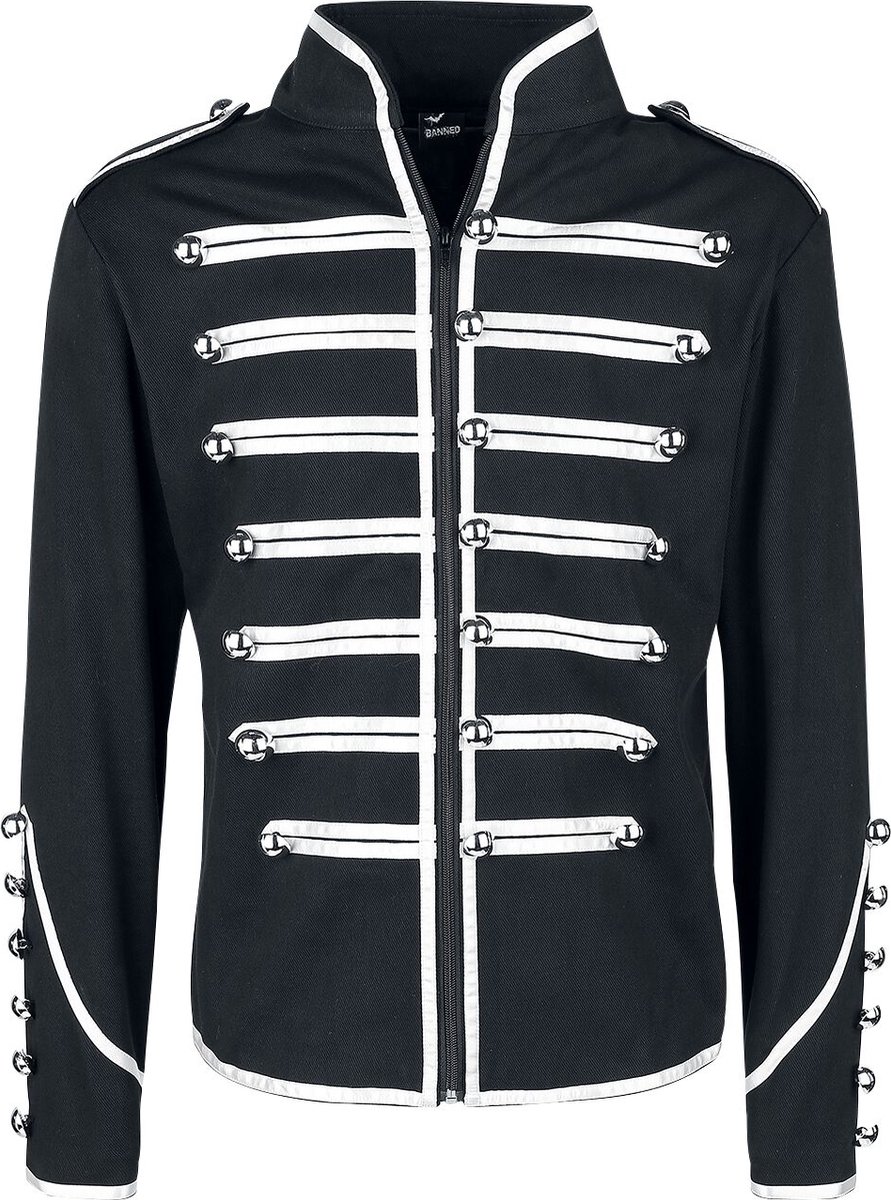 Banned Military Drummer Uniformjas zwart-zilverkleurig S Katoen -
