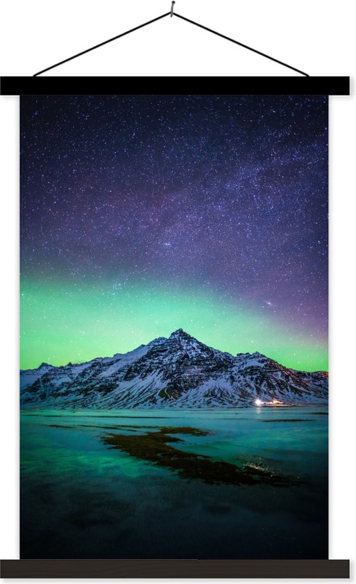 Porte-affiche avec affiche - Affiche scolaire - Berg - Aurores boréales - Suède - Neige - Vert - Hiver - 120x180 cm - Lattes noires