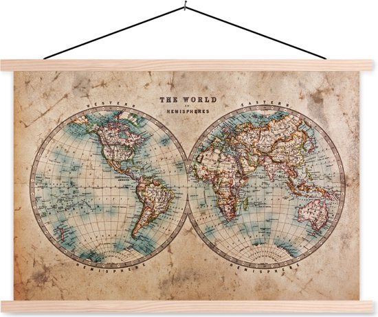 Affiche scolaire - Wereldkaart historique - Porte affiche - Vintage - Décoration murale - 150x100 cm