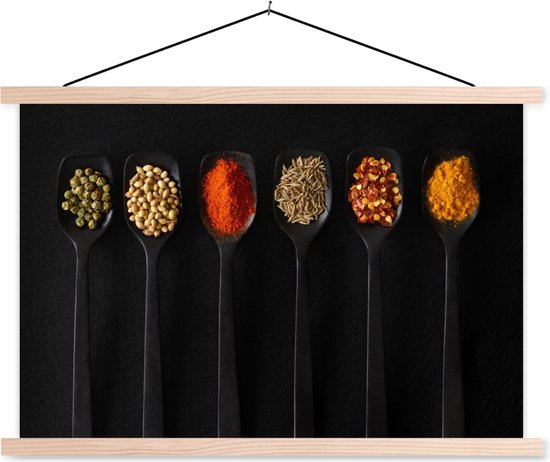 Porte-affiche avec affiche - Affiche scolaire - Cuillères - Épices - Zwart - Herbes - Rustique - 120x80 cm - Lattes blanches