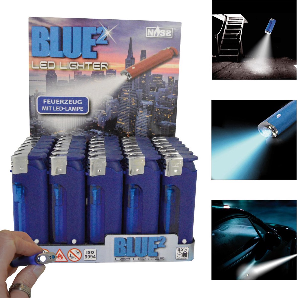 Goedkoopste Elektronische aansteker - Blue² Blue Edition Hervulbaar - Display 30 stuks - wegwerpaansteker - electronic lighter - klik aanstekers - aansteker met led lampje