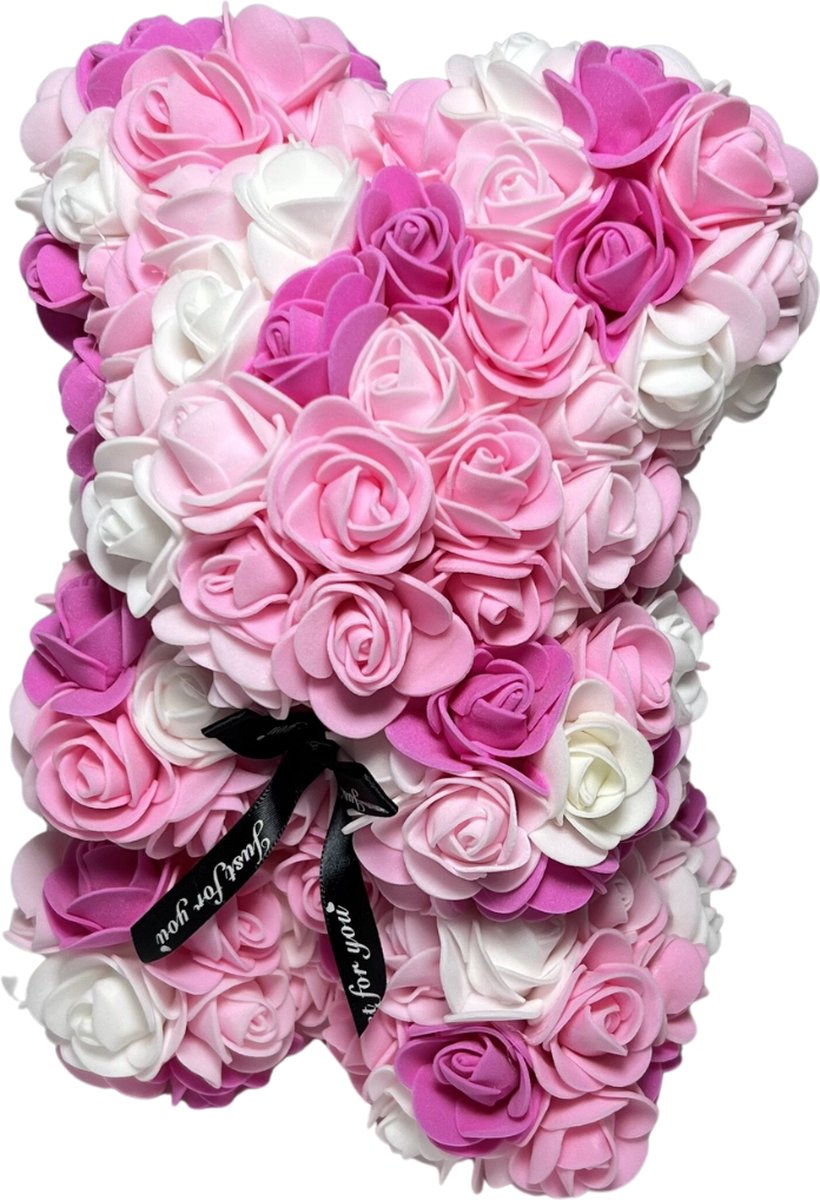 Bovista Rozen Teddy Beertje - Valentijn Cadeautje Voor Haar & Hem - Rose Bear - Rozen Beer - Vrouw - Roze & Wit