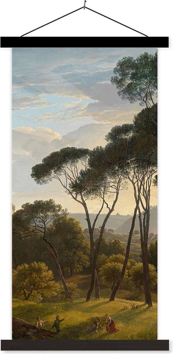 Posterhanger incl. Poster 60x120 cm - Schoolplaat - Italiaans landschap met parasoldennen