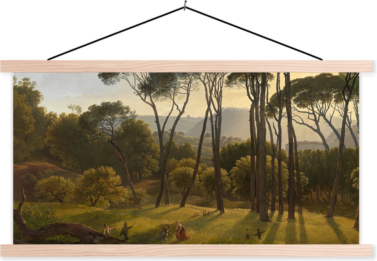 Posterhanger incl. Poster 60x30 cm - Schoolplaat - Italiaans landschap met parasoldennen -