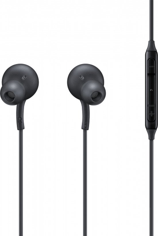 Zwarte in-ear oordopjes met kabelbediening.