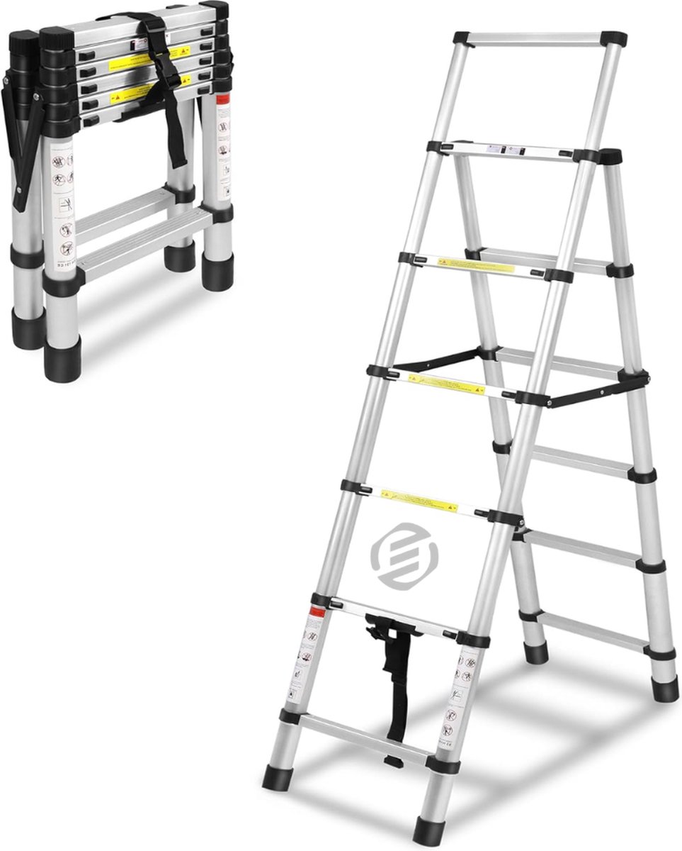 Equivera Huishoudtrap 7 Treden - Keukentrap - Huishoudtrap - Trapladder - Professionele Trap - Inklapbaar - 7 Treden