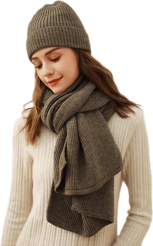 LumiSyne Winter Gebreide Sjaal Voor Dames Heren Australische Wol Sjaal Eenvoudige Effen Geribbelde Breiwerk Lange Halsdoek Pashmina Zachte Warme Sjaal Kraag 160×20cm, groen, Eén Maat