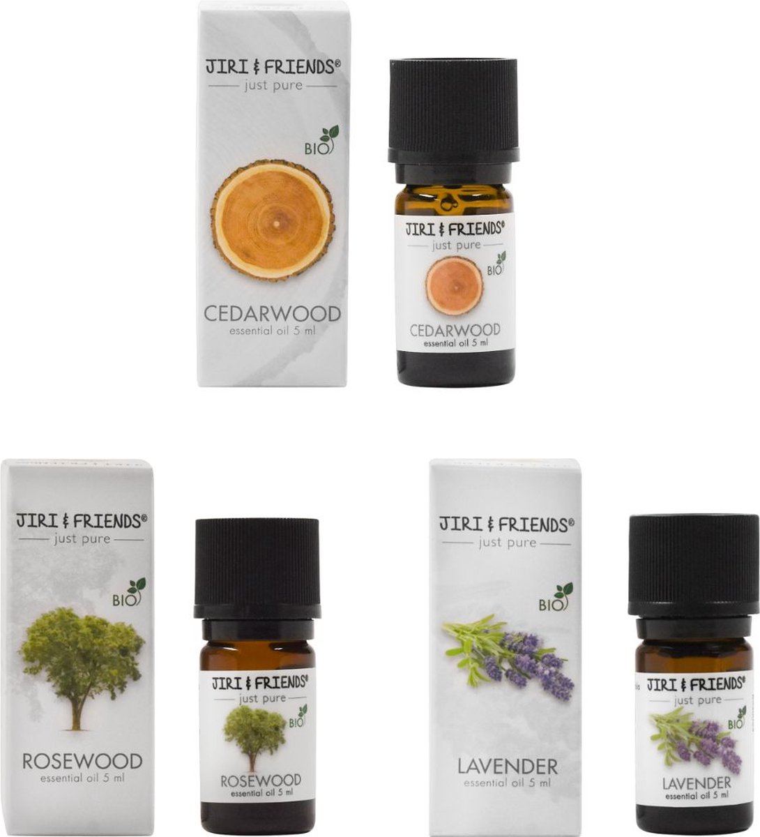 Goedkoopste Jiri & Friends Bio Etherische Olie Voordeelpak Lavendel, Rozenhout, Cedarhout
