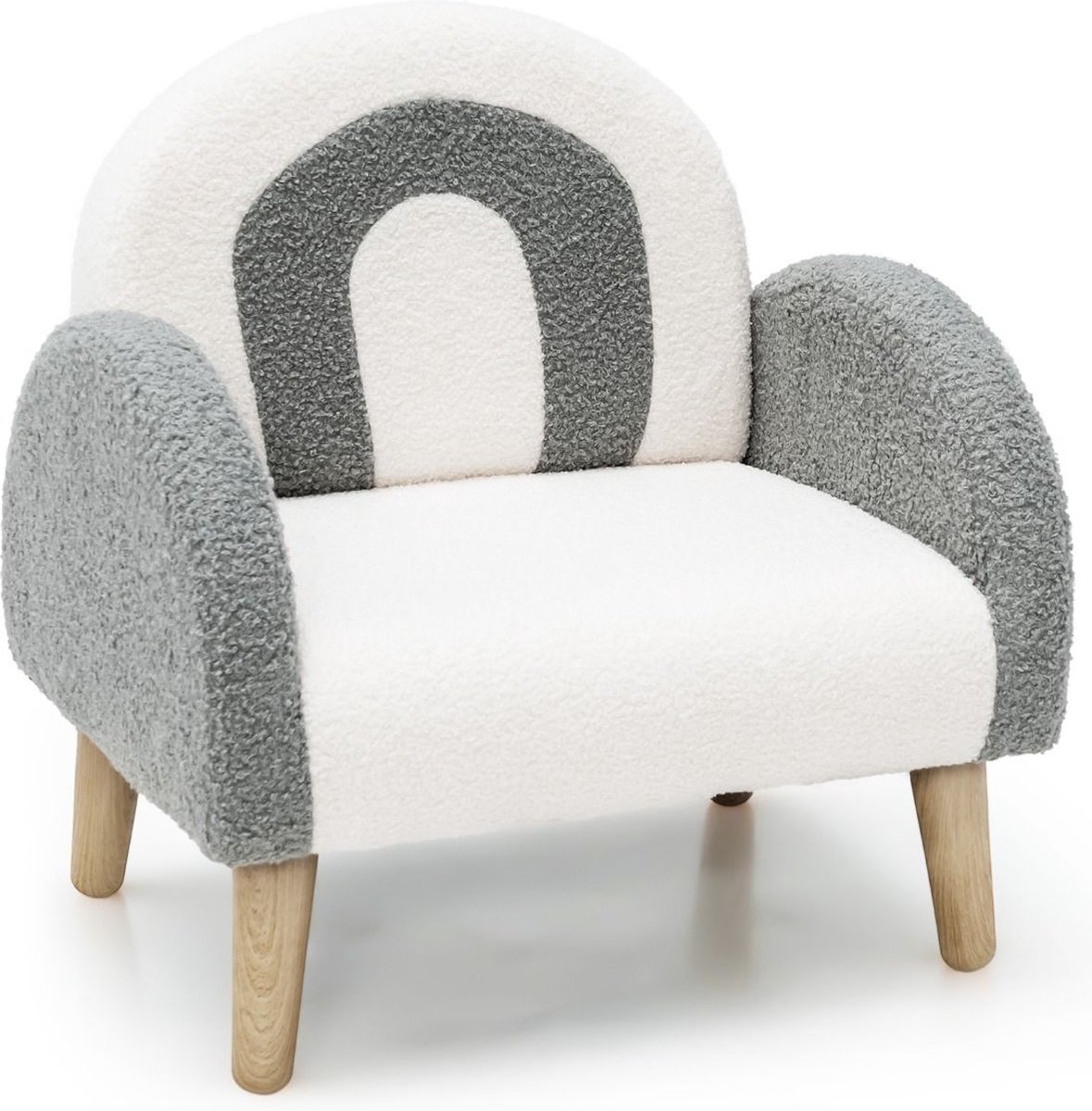 Trendmix Kinderfauteuil Teddy Grijs – Regenboogdesign – Fauteuil Kind 3-5 Jaar – Lounge Stoel met Ergonomisch Ontwerp – 51 × 42 × 51 cm