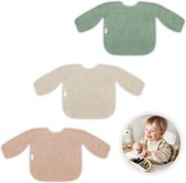 Funnies Slab met Mouwen 3-Pack Aardetinten - Set van 3 Zachte Slabbetjes voor Baby’s - 100% Katoenen Badstof - Makkelijk Wasbaar in de Wasmachine - Slabbetjes, Kwijlslab, Eet- en Speelslab - Ideaal voor Eten, Knutselen en Spelen